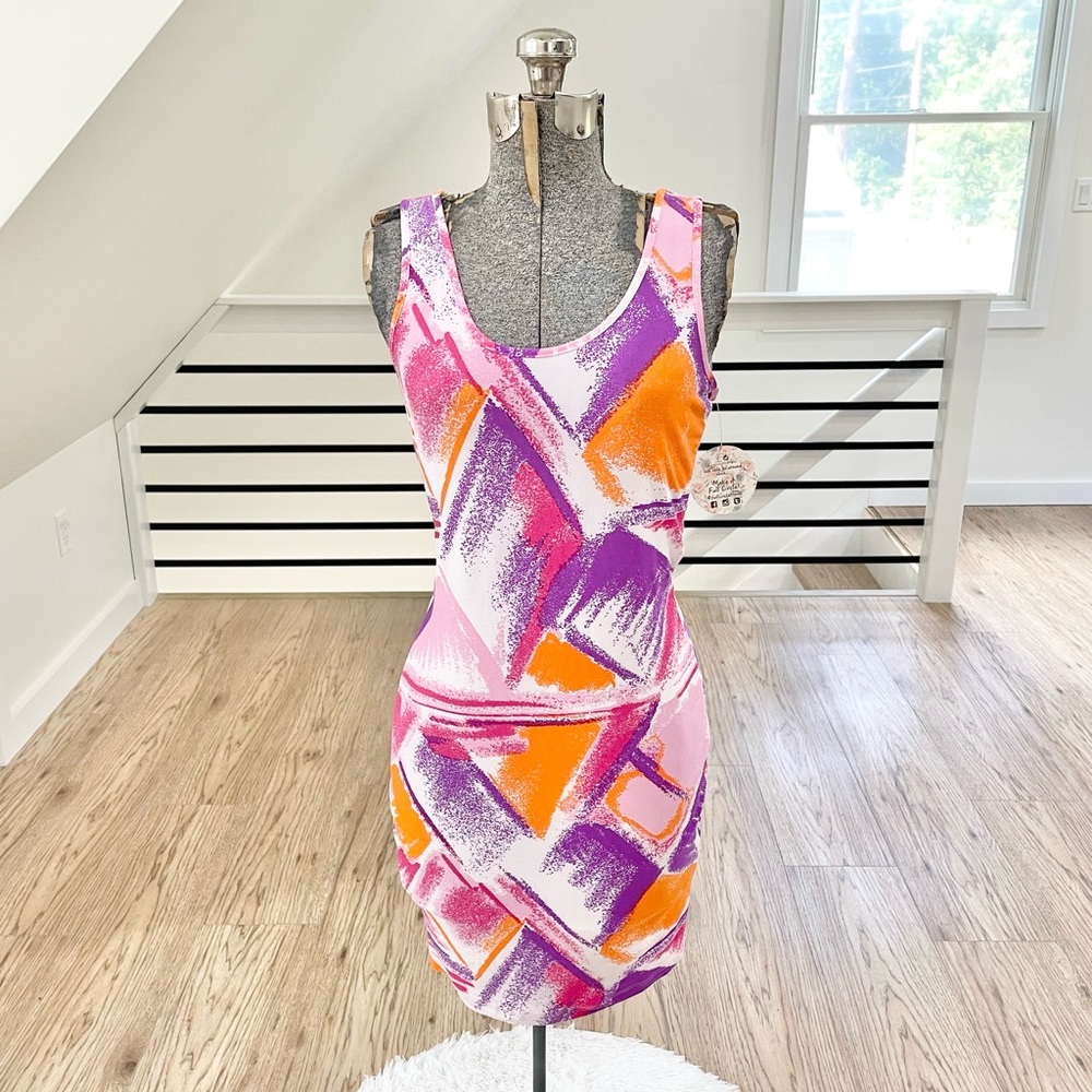 M S purple, pink, orange, bodycon, stretchy sleeveless mini dress